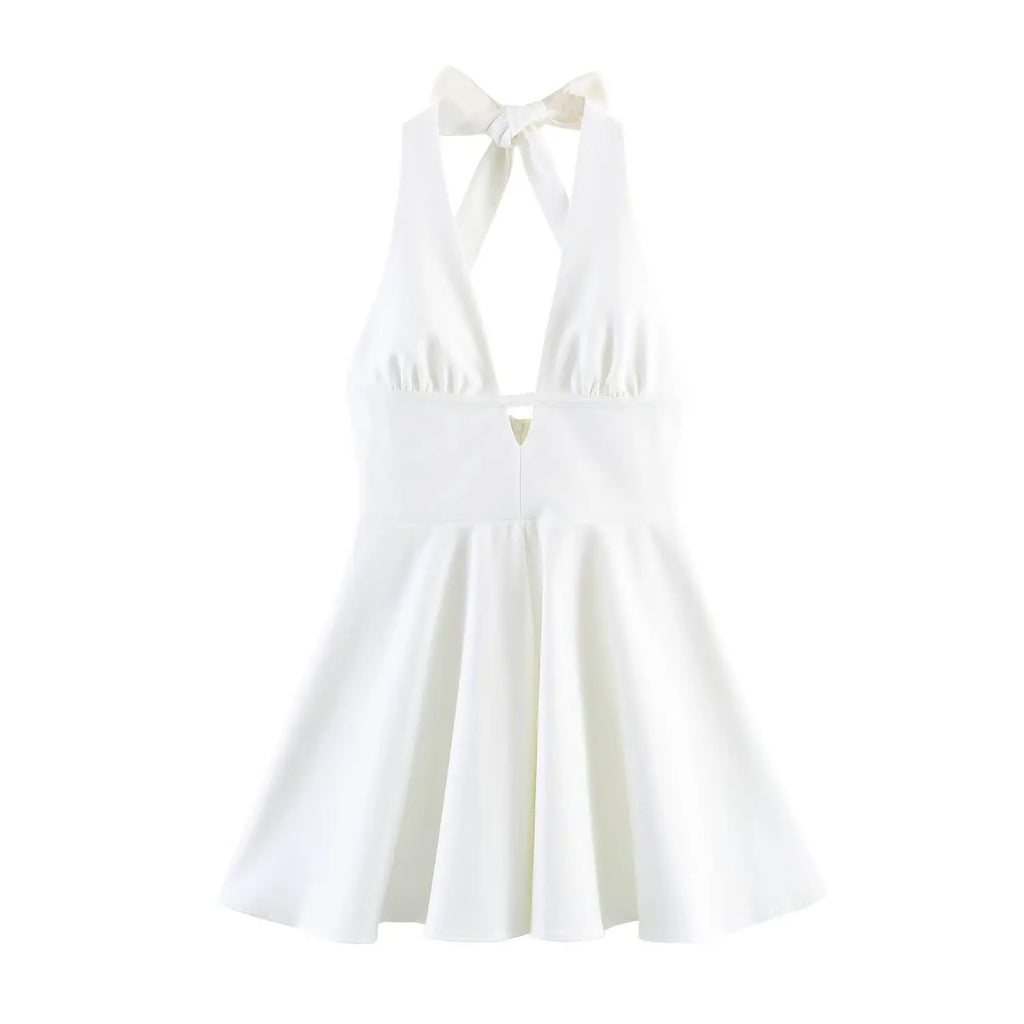 BSAY New Retro Polka Dot Halter Neck Mini Dresses Sexy Backless Tie Neck A-Line Short Dress Summer Beach Party Outfit
