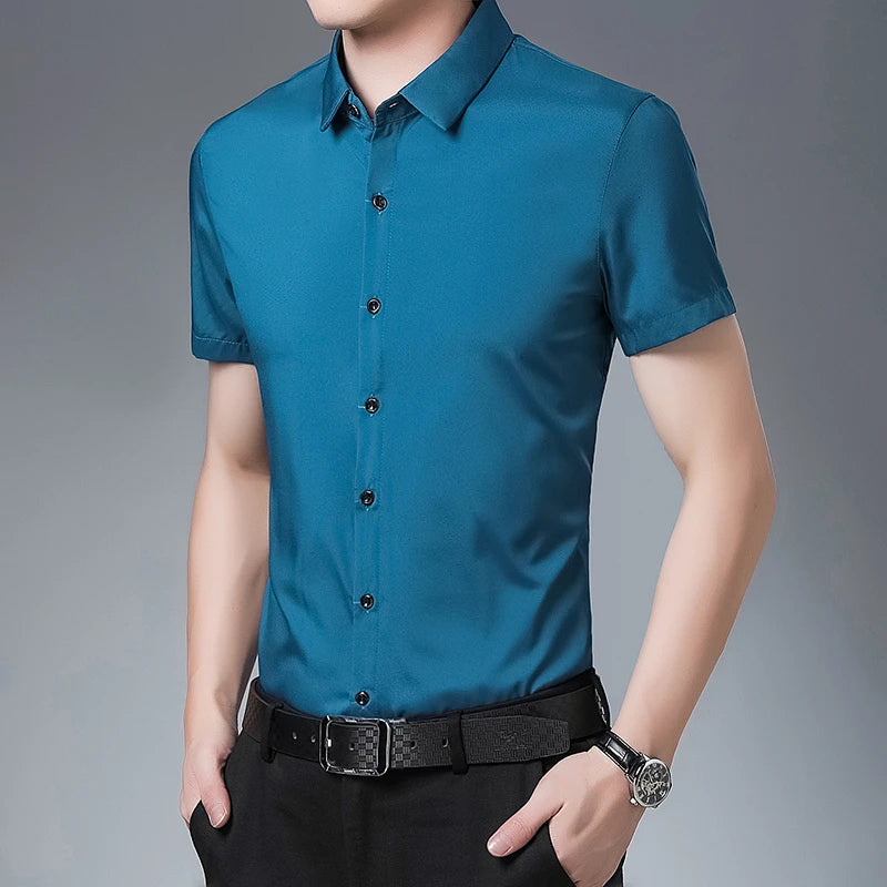 8 Colors Men's Casual Business Short Sleeved Shirt Wrinkle Resistant Fashionable Top