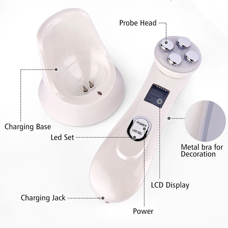 High Frequency Facial Beauty Machine 5 in 1 Facial Massager Microcurrent Rechargeable Facial Frequency Wand