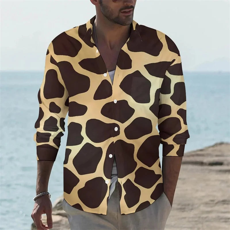 Men's shirt giraffe printed animal shirt autumn casual shirt men's cool shirt long sleeved pattern fun top size XS-6XL