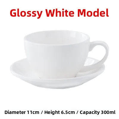 European Style Matte Latte Cup Ceramic Cappuccino Cup Large Mouth Coffee Cup Plate Set Handmade Craftsmanship 300ml