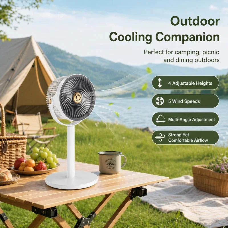 3-in-1 Modern Air Circulator Fan 5 Speeds 4 Heights Quiet Portable Pedestal Stand Fan USB-C for Home Bedroom Office RV Camping