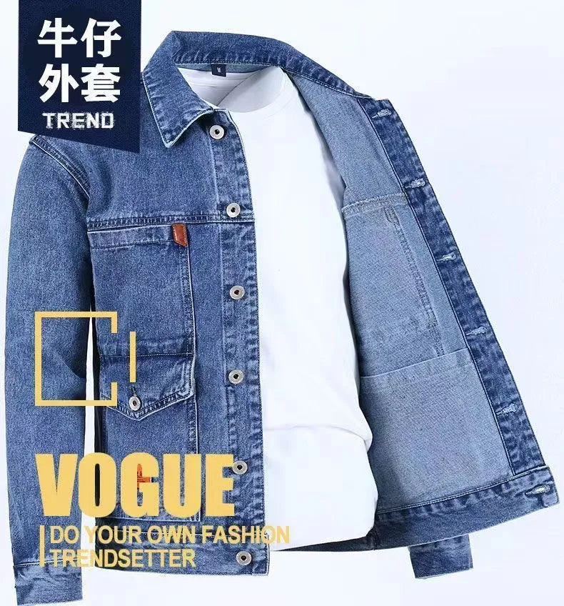 2023 Spring and Autumn New Fashion Trend Solid Color Denim Jacket Men's Casual Loose Comfortable Large Size High Quality Coat