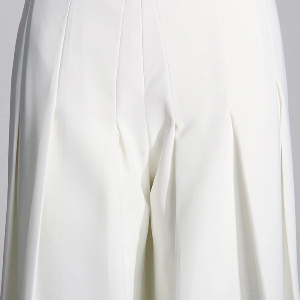 High Quality Summer New White Slim Set 2026 Sexy Short Sleeved Pleated Top+High Waisted Wide Leg Pants Party 2 Two-Piece Set