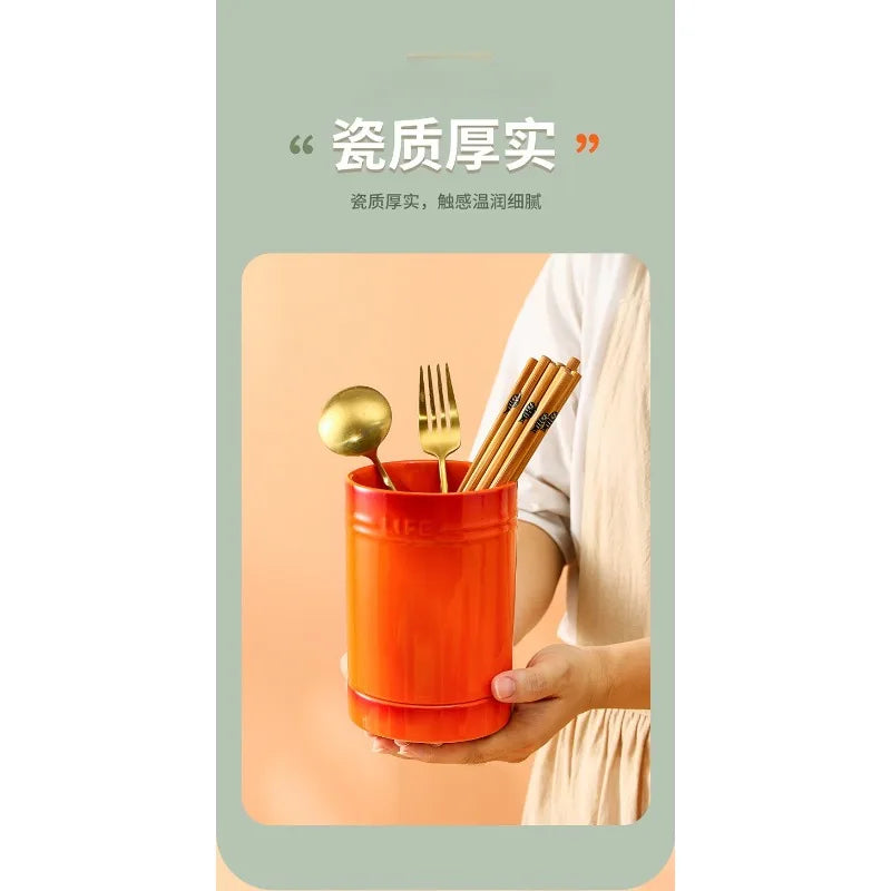 Porcelain Kitchen Utensil Holder for Countertop,Ceramic Storage Organizer for Knives Spoons and Forks,Cooking Tools Container