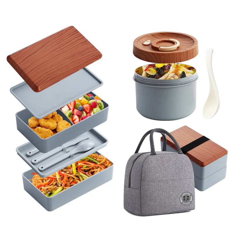 Untior Divided Lunch Box Picnic Microwave Japanese Bento Box Portable Double Layer Food Container For Kids Office Workers