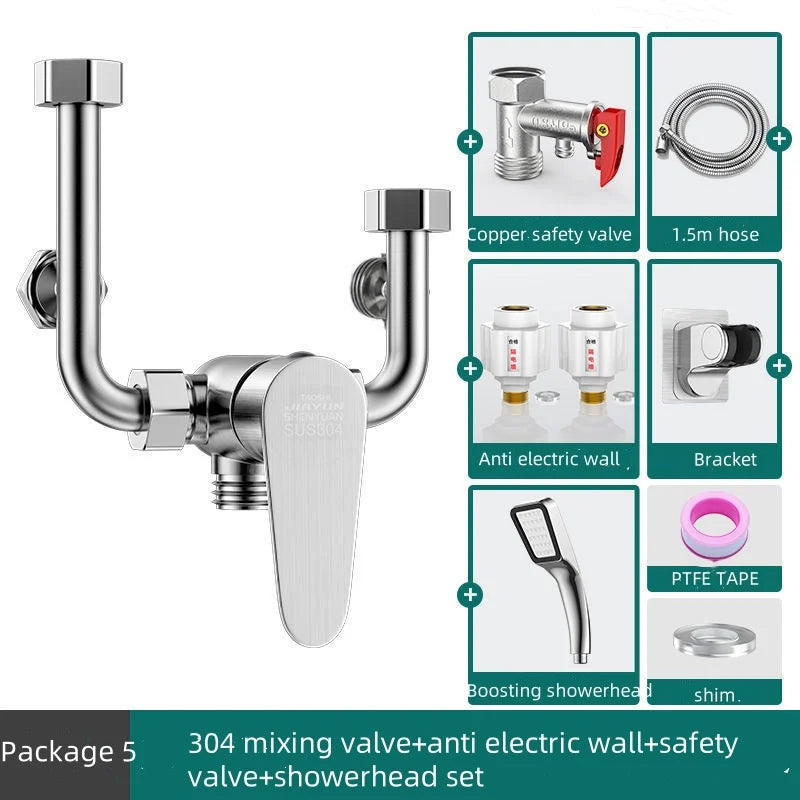 Stainless Steel Water Heater Mixing Valve Open Installation Hot and Cold Shower Switch U-type Valve 304 Mixing Valve