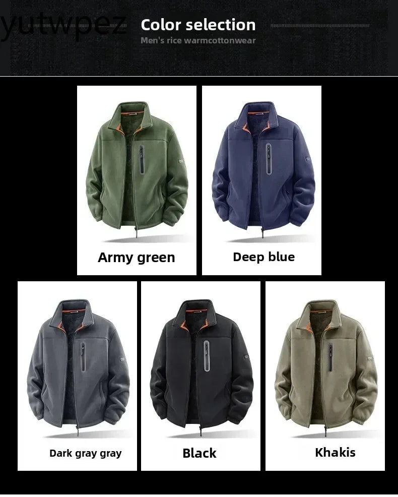 Men Climbing Double Thickened Pocket Jacket Outdoor High Collar Windproof Ski Sweatshirt Coat Man Snow Winter Warm Fleece Jacket