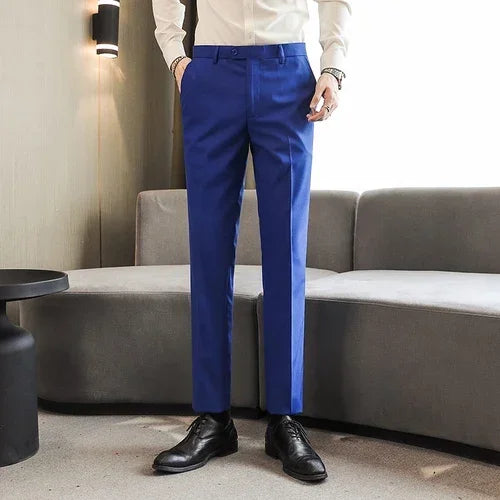 Royal Blue Men Suit Pants, Business Office Trousers, White Black Red Pantalones Hombre Wedding Party Dress Pant, Asian Size