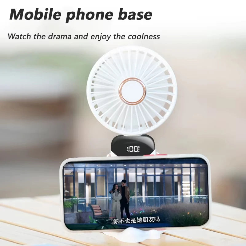 New Portable Hand-Held Fan Office Desktop Multifunctional Folding Double-Headed Small Electric Fan With A Neck Lanyard