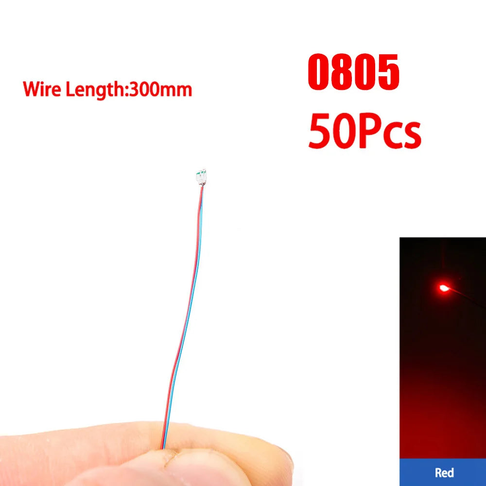 50pcs/bag 0402 0603 0805 1206 SMD Lamp Wired Micro Litz Led Pre-Soldered Chip Wired 30cm 3V DIY Railway Models Scenes Toy Light