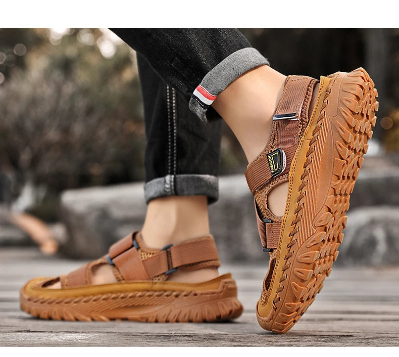 Summer Men Sandals Genuine Leather Mens Casual Shoes Outdoor Men Leather Sandals for Men Beach Shoes Roman mens Shoes