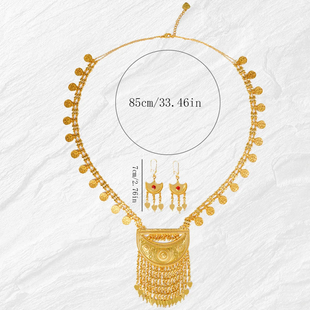 Tassel Necklace Earrings Long Set Women's 24K Gold AU999 - Exquisitely crafted 24K gold, smooth tassels, great for gifting