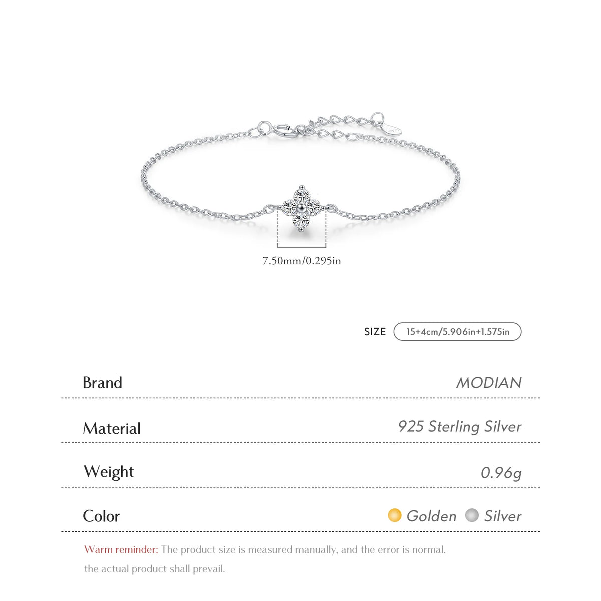 MODIAN 925 Sterling Silver Stackable Four Leaf Clover CZ Bracelet For White Gold Plated Link Chain Women Party Fine Jewelry