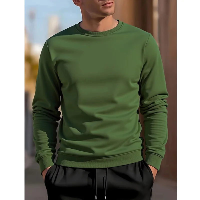 Men's Crew Neck Sweatshirts Solid Color Sweatwear Spring Outdoor Casual Daily Long Sleeve Pullover Hoodie Man Sportswear