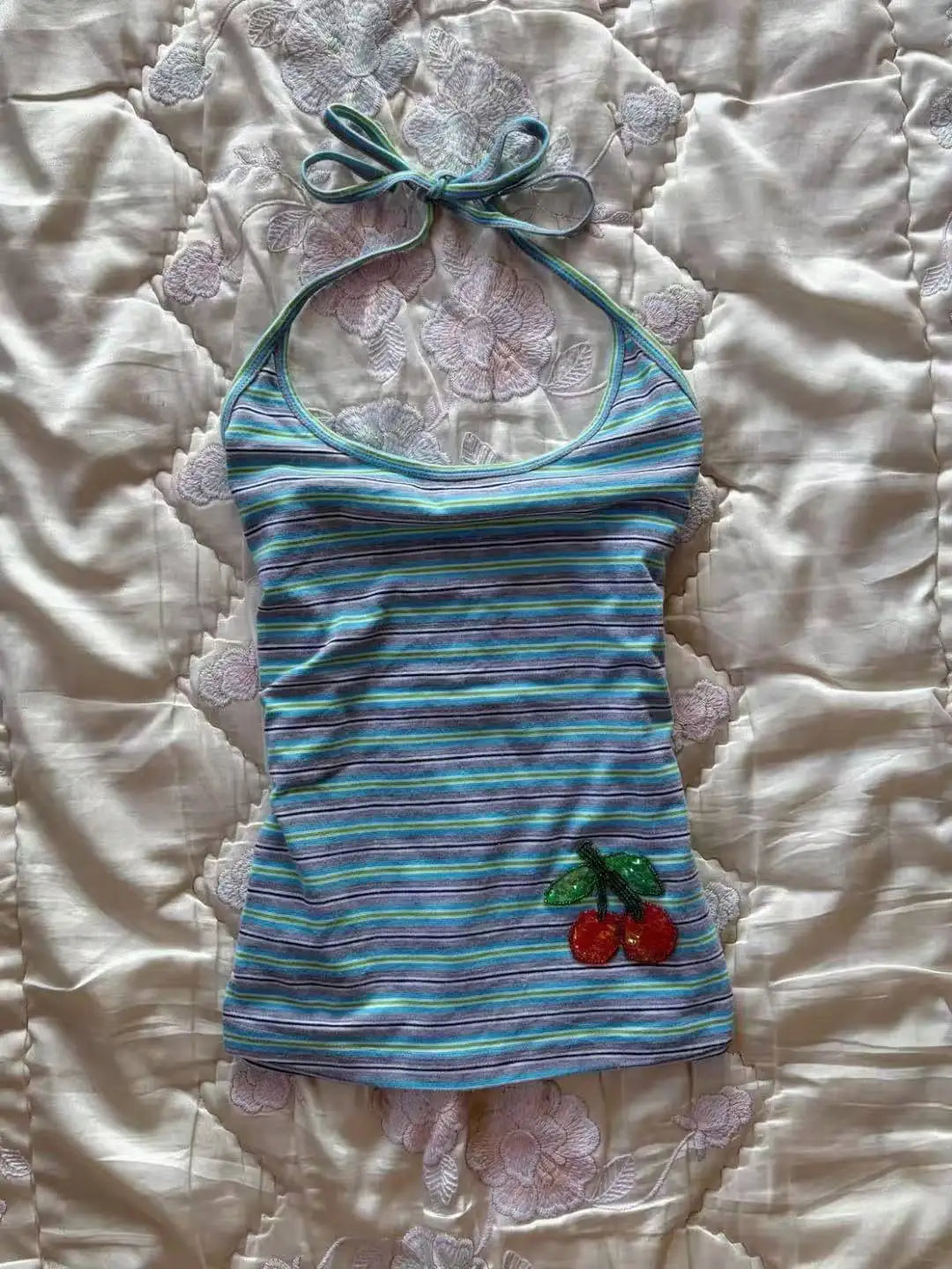 Retro Flower Printed Halter Camisole Y2K Harajuku Streetwear Women Slim Sexy Sleeveless Vest Casual Daily Going‑out Tops
