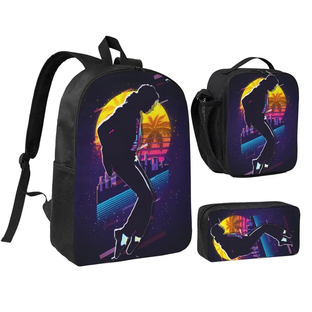 MJ 3pecs/set Backpack for Student High School Daypack Lunch bag Pencil Case