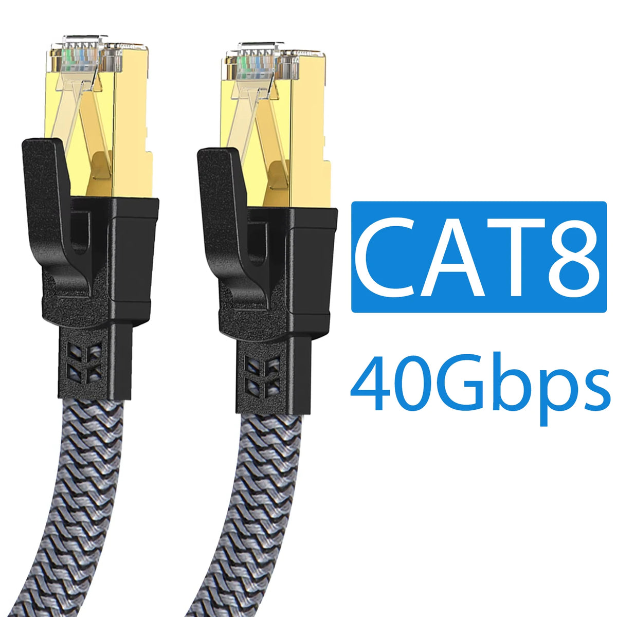 CAT8 Ethernet Cable 40Gbps Flat Nylon Braided Network Cord LAN Wire RJ45 Router Cable For PC Modem Laptop PS5 Cat 8 Cord 5M 10M