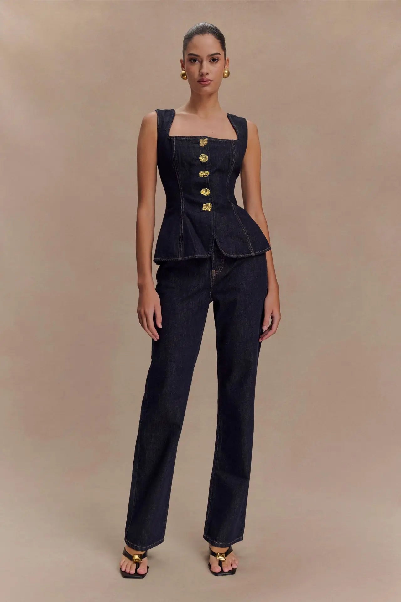 Summer Denim Pant Sets Women 2025 Fashion Sleeveless Single Bretted Vest Tops And High Waist Baggy Jeans 2 Piece Set Woman