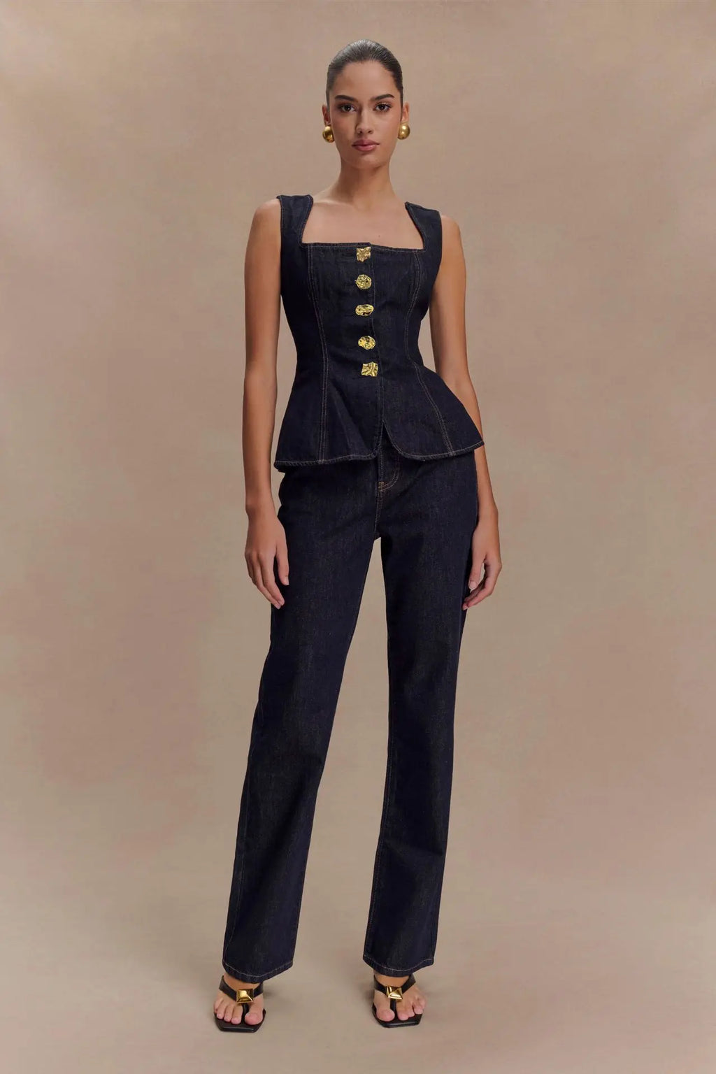 Summer Denim Pant Sets Women 2025 Fashion Sleeveless Single Bretted Vest Tops And High Waist Baggy Jeans 2 Piece Set Woman