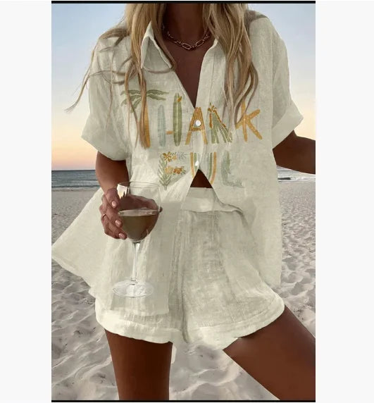 2025 New Summer Vacation Shorts Set 3D Printed Seaside Tropical Casual Lapel Shirt Blouse Top Shorts 2-Piece Suits Beach Holiday