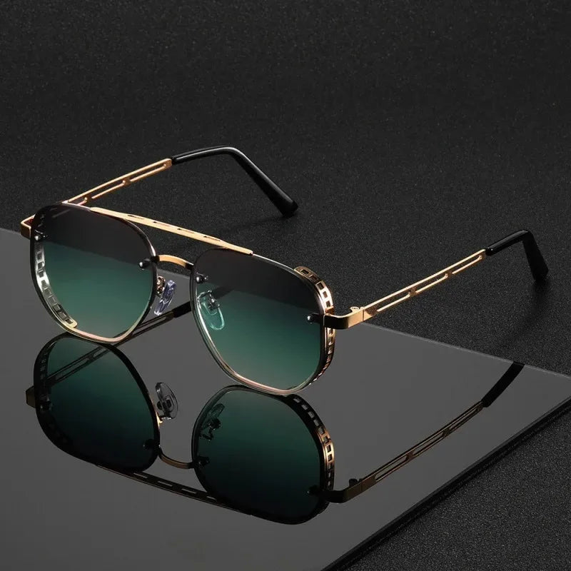 Classic and fashionable double-beam metal sunglasses, high-end simple and versatile Sun Glasses for Man Women UV400 Goggle