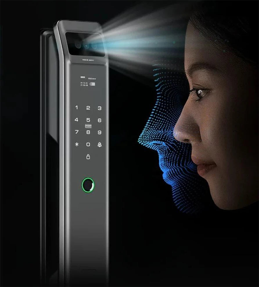 Tuya WiFi High Quality Aluminum Smart Lock Fingerprint Face Recognition Full-Automatic Door Lock With Memory Card For Steel Door