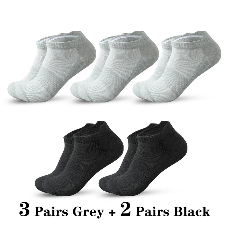 5 Pairs Short Socks Men Sports Running Socks Man Athletic Fitness Comfortable Mesh Casual Breathable Ankle Socks Black EU 38-45