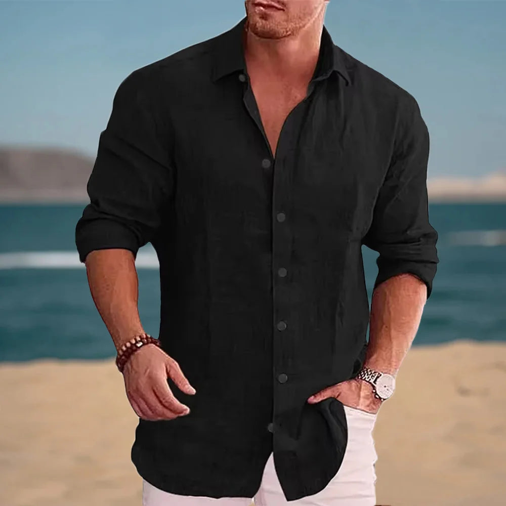 Autumn Hot Sale Men's Long Sleeve Shirt Cotton Linen Breathable Solid Color Casual Style Plus Size Dailywear Men's Linen Shirt