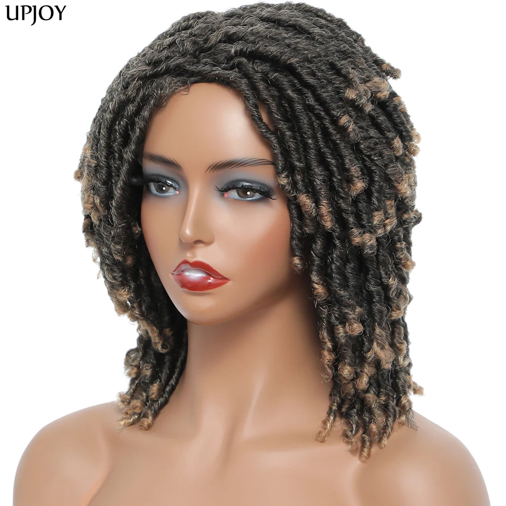 Short Dreadlock Wig Twist Braided Wigs for Black Women and Men Boho Afro Curly Synthetic Wig Faux Locs Braided Crochet Hair Wigs