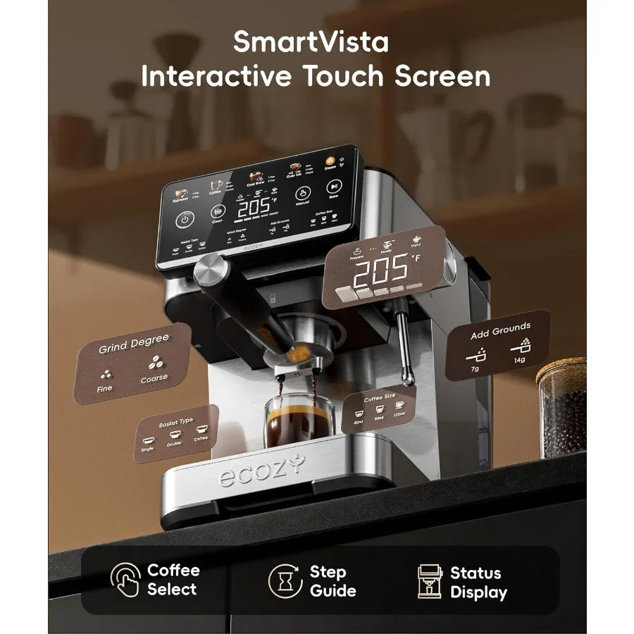4-in-1 Espresso Machine and Coffee Maker Combo with Milk Frother Cold Brew Over Ice Interactive Touch Screen Stainless Steel Br