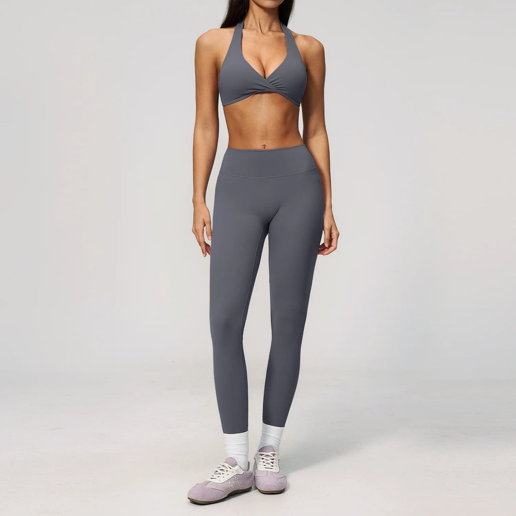 Women Tracksuits 2PCS Yoga Suit Gym Outfits Workout Clothing Deep V Workout Bra High Waist Butt Lift Pants Outdoors Sports Set