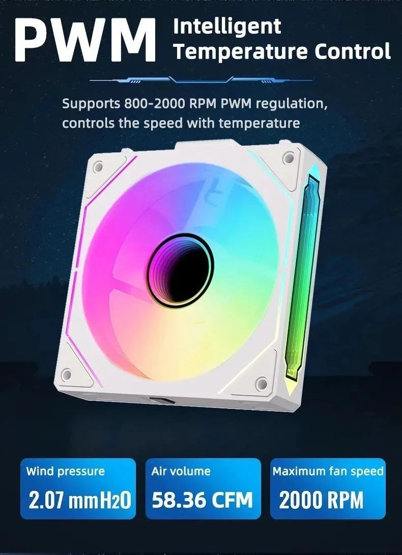 LDPCSJ DL-1 120mm Magic Cableless Daisy Chain PC Case Fan 4PIN PWM 800-2000RPM Hydro Dynamic Bearing Silent Cooling Fan 5V 3Pin Addressable ARGB Light Sync Radiator Fan for Gaming Desktop CPU Liquid Water Cooling Custom PC Mo