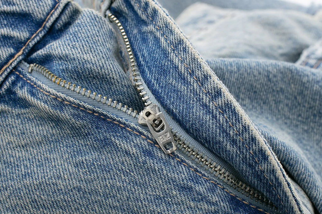 Jeans For Women 2024 Denim Solid Loose Zipper Fly Female Hole Trouser Pockets Wild Basic Commute Woman Wide Leg Long Pant