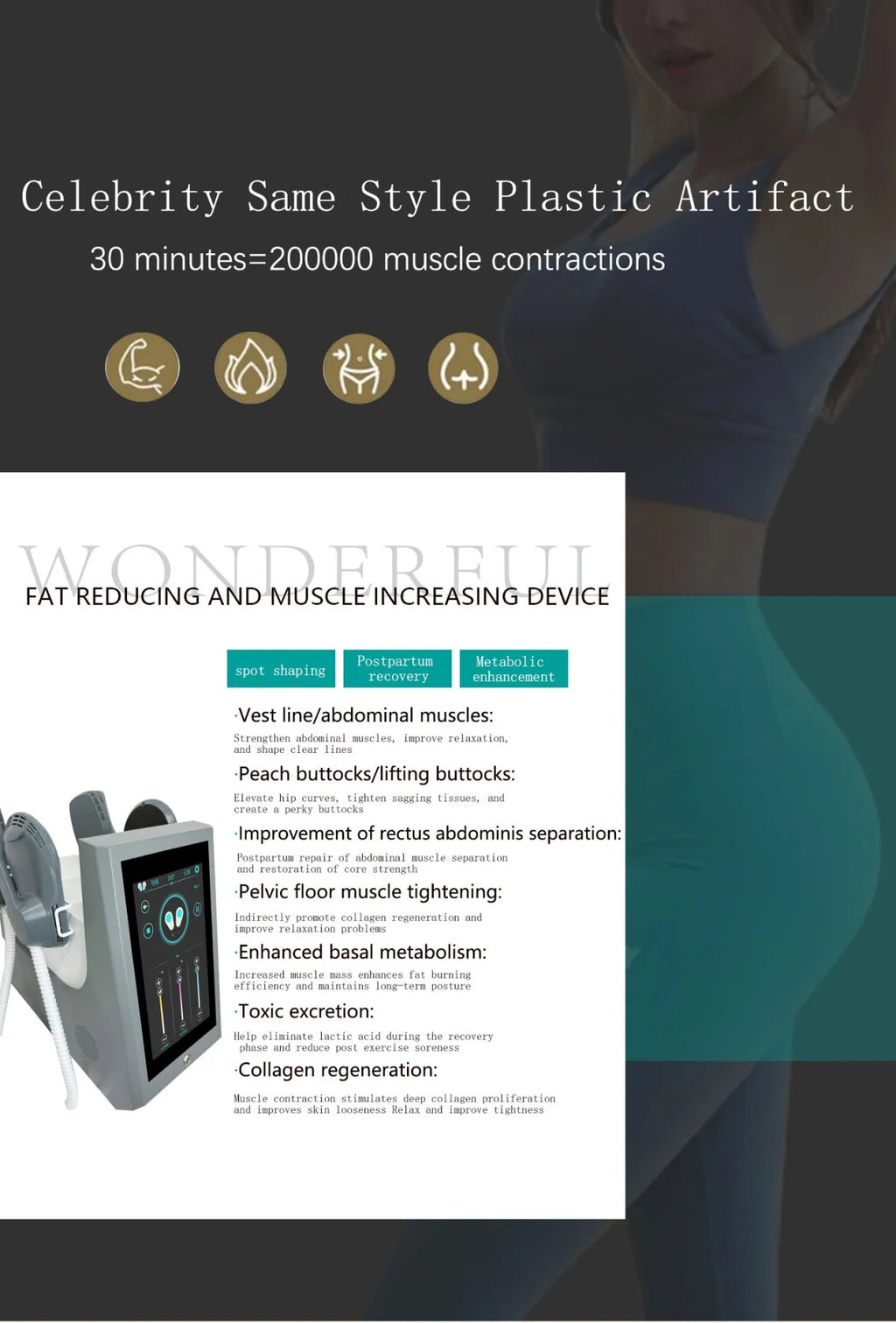 Portable HIEMT Body Slimming Machine Muscle Training Pelvic Floor Toner Postpartum Recovery Butt Lift  Full Body Contouring CE