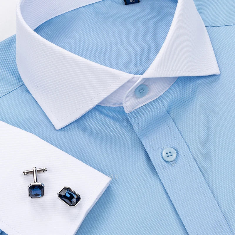 2026 Men's Long-sleeved Shirt High-grade Niche Chic Double Folded Sleeve Windsor Collar Dress Random SelectionFrench Cufflif