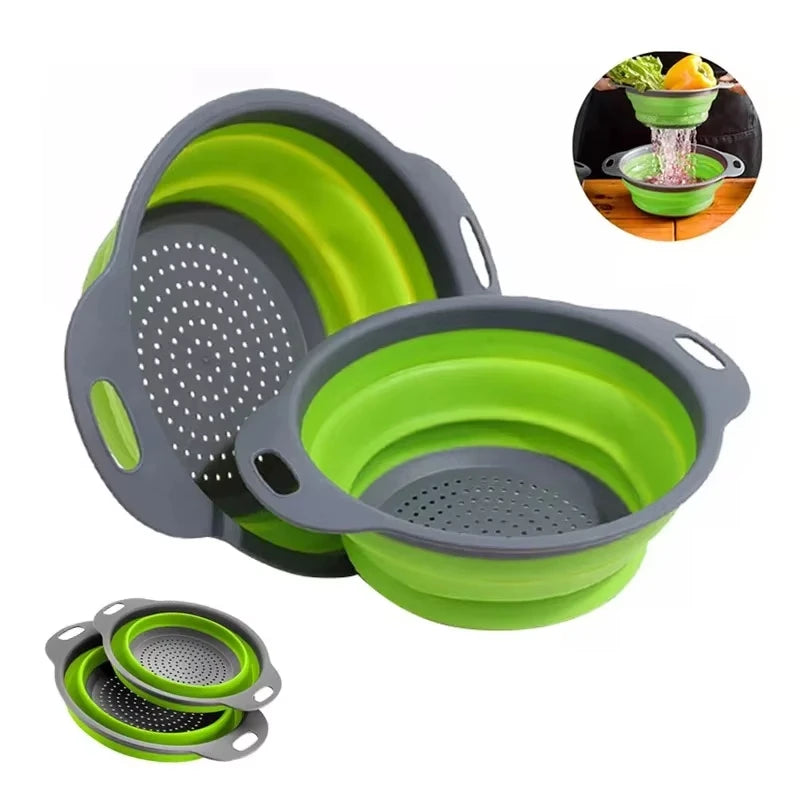 Silicone vegetable and fruit cleaning and drainage basket cleaning basket Folding water filter net Kitchen Gadgets