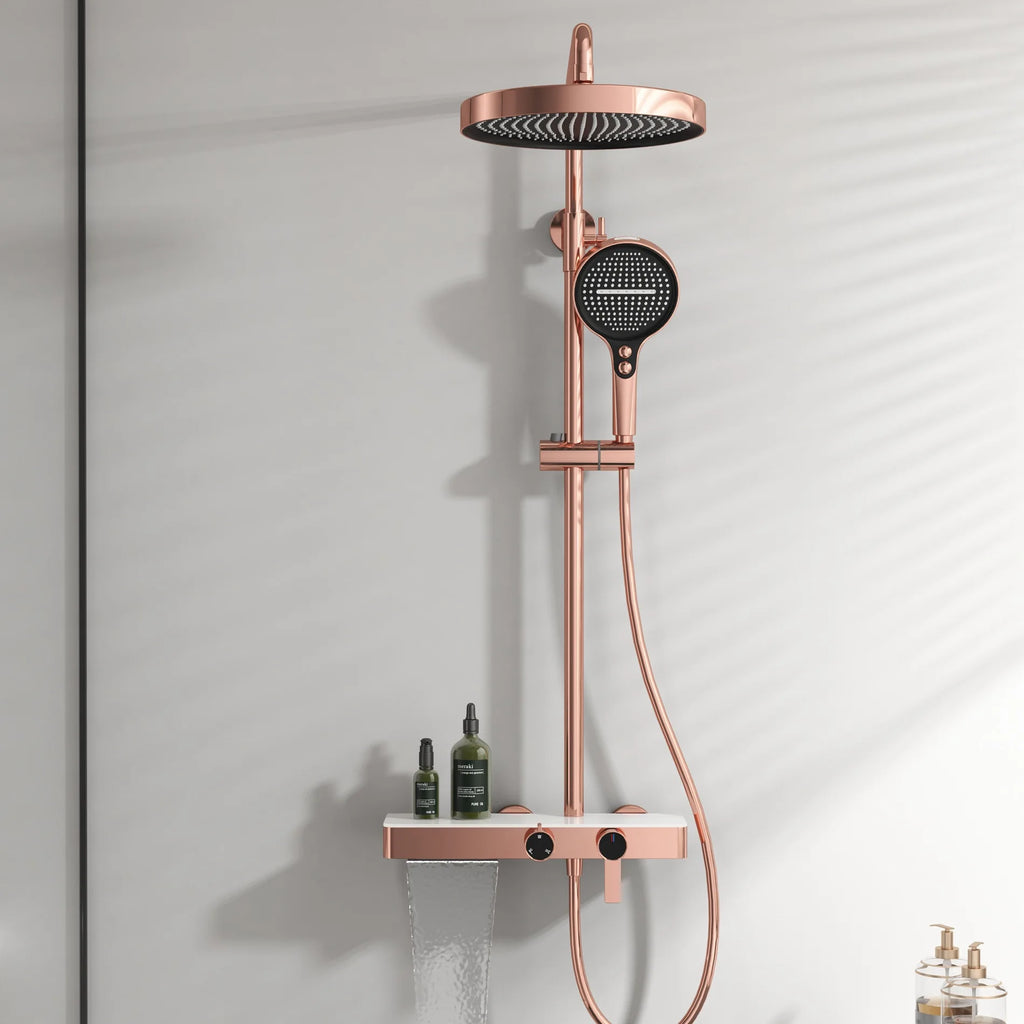 Orange Piano Bathroom Shower Set Waterfall Bathroom Mixer Faucets Rainfall Shower Head Hot Cold Piano Bathroom Shower System