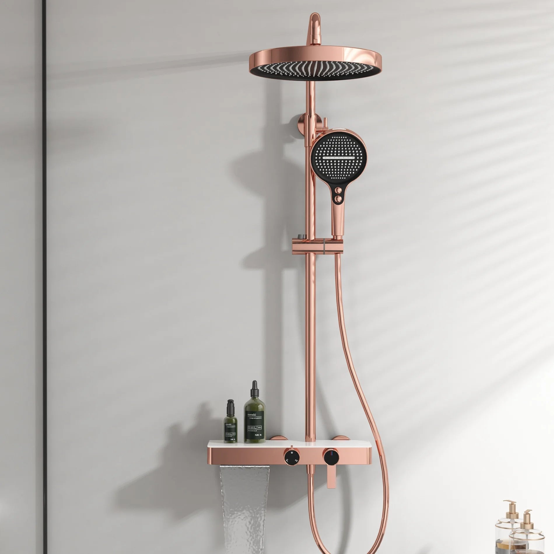 Orange Piano Bathroom Shower Set Waterfall Bathroom Mixer Faucets Rainfall Shower Head Hot Cold Piano Bathroom Shower System