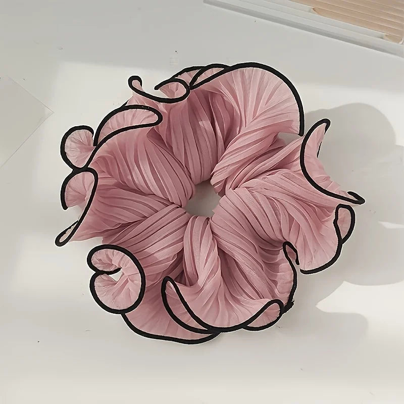Elegant Tassel Design Fabric Hair Ties - Solid Color Chiffon Scrunchies, Pleated Hair Bands for Women'S Bun