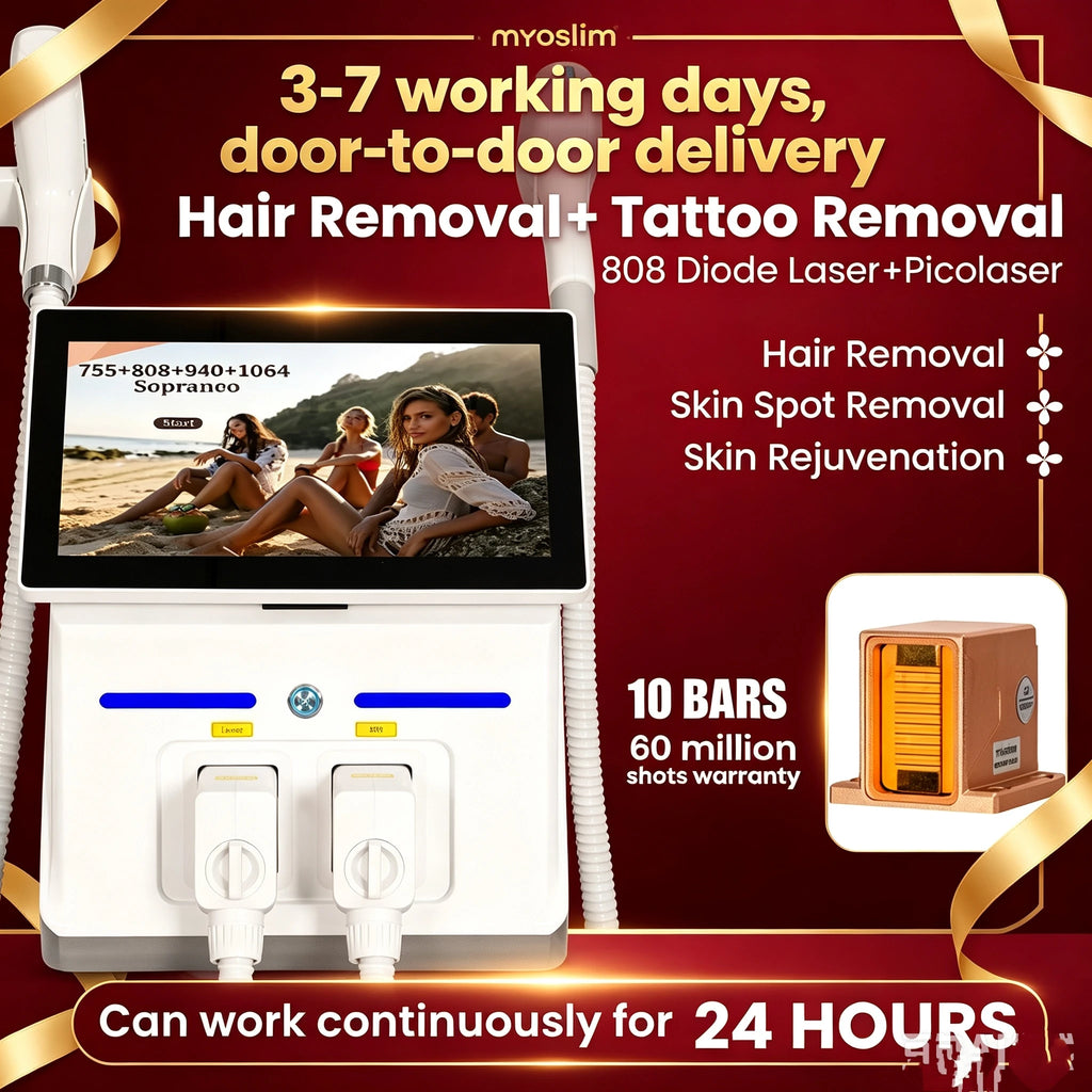 Myoslim 2In1 FAC 10Bars Diode 808 Lase Hair Removal Machin Picosecond Tattoo Removal Machine 4Wavelength Skin Rejuvenation