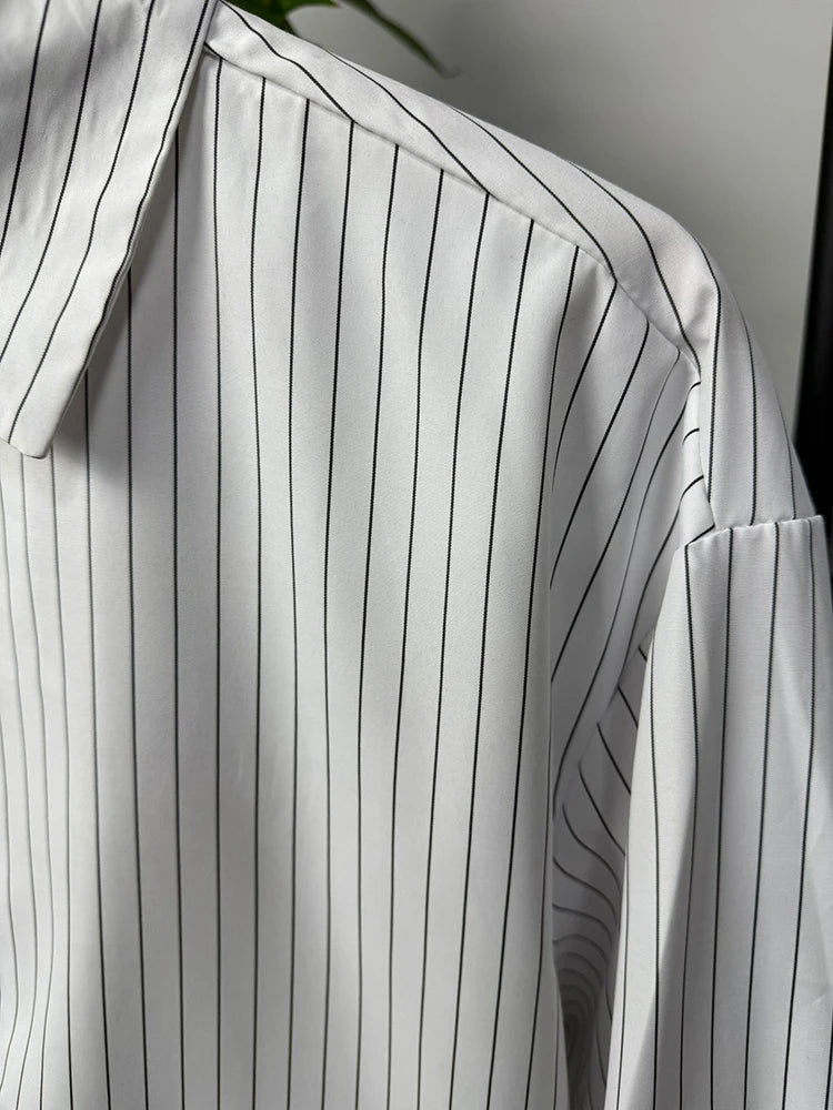 Trendy Long Sleeve Crop Shirts For Men's Spring Autumn Outdoor Casual Striped Printing Shirt Men Clothes Vintage Lapel Cardigan