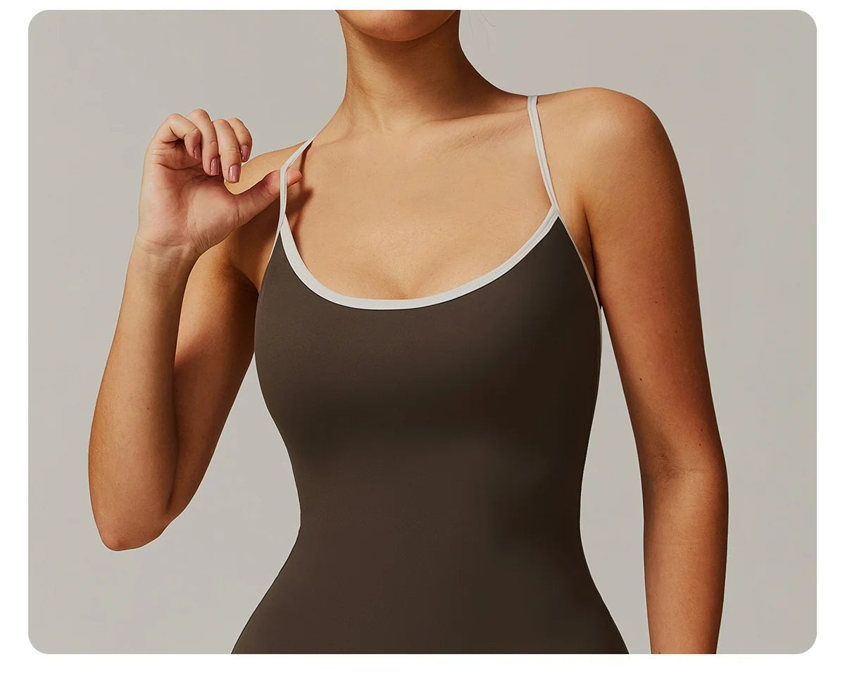 DLT3013 Back Adjustable Shoulder Strap Cross Slim Wide-Leg Yoga Dance Jumpsuit With Chest Pad Women Sports Fitness Jumpsuits