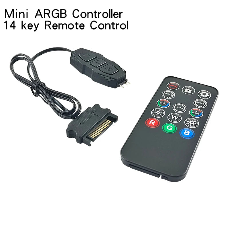 ARGB 5V 3Pin Controller To SATA RGB Remote Mini Controller HUB Adapter RGB Remote Controller for PC Fan Cooling Fan Light Strip