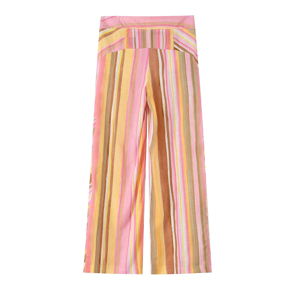 Women‘s Colorful Striped Pant New Summer Straight Multicolor Wide Leg Long Pants Casual Fashion Streetwear Female Outfit 2026