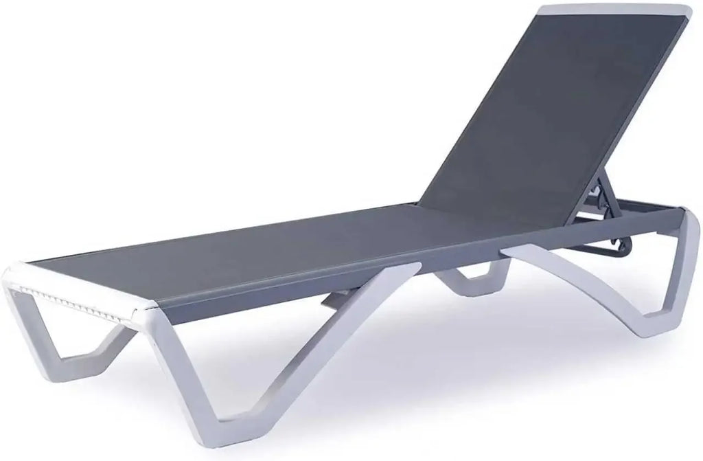Adjustable Outdoor Chaise Lounge with Aluminum Frame and Resin Legs, Gray Textilene Fabric for Patio, Beach, or Poolside