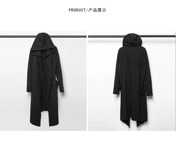 ARENS Men's Tide Spring Autumn Darkwear Warrior Large Size Windbreaker Gothic Style Long Coat Punk Cloak Hooded Wizard