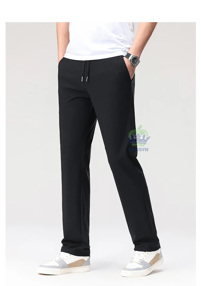 Summer High Stretch Pants Man Thin Elastic Waist Korean Grey Sweatpants Jogging Casual Sports Trousers Male Fashion Luxury Brand