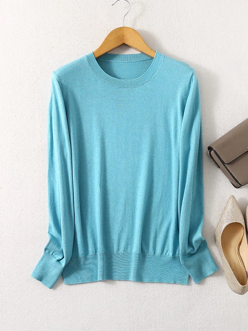 SuyaDream Woman Basic Sweaters Silk and Cashmere Blend O neck Pullovers Solid Sweaters 2024 Fall Winter Bottoming Shirts