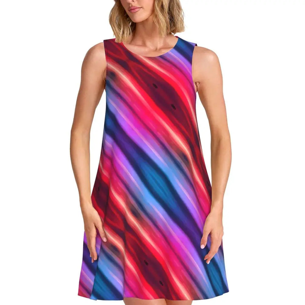 Ocean Sunset Casual Dress Palm Tree Print Sleeveless Elegant Dresses Ladies O Neck Simple Dress Day Print Clothing Birthday Gift